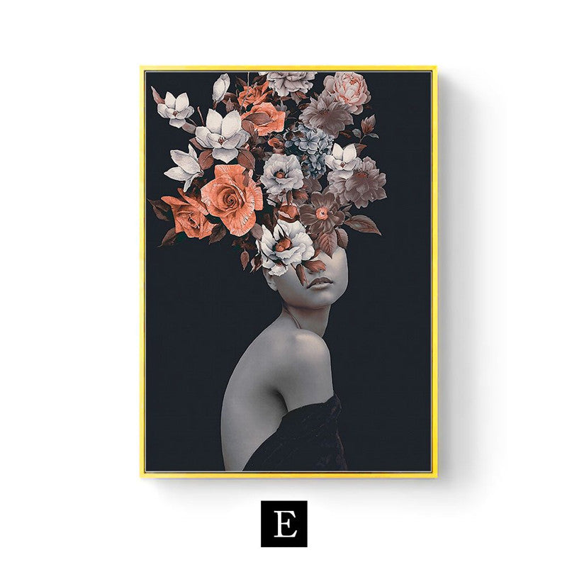 Abstract Floral Character Canvas Art – Modern Living Room Home Décor Poster