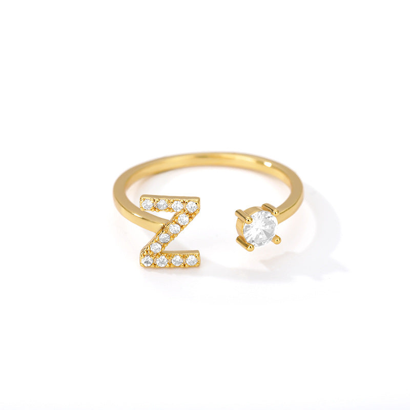 Personalized Zircon Initial Ring – Adjustable A-Z Letter Jewelry Gift for Women