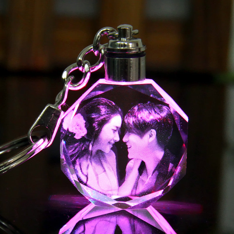 LED Flashing K9 Crystal Keychain – Custom Engraved Photo Souvenir Gift