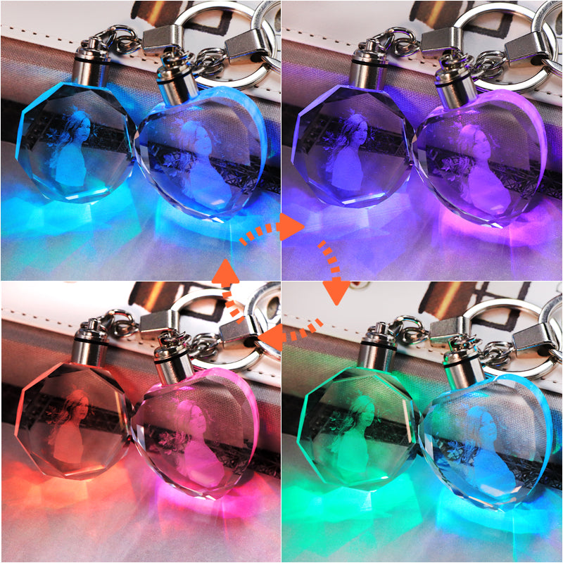 LED Flashing K9 Crystal Keychain – Custom Engraved Photo Souvenir Gift