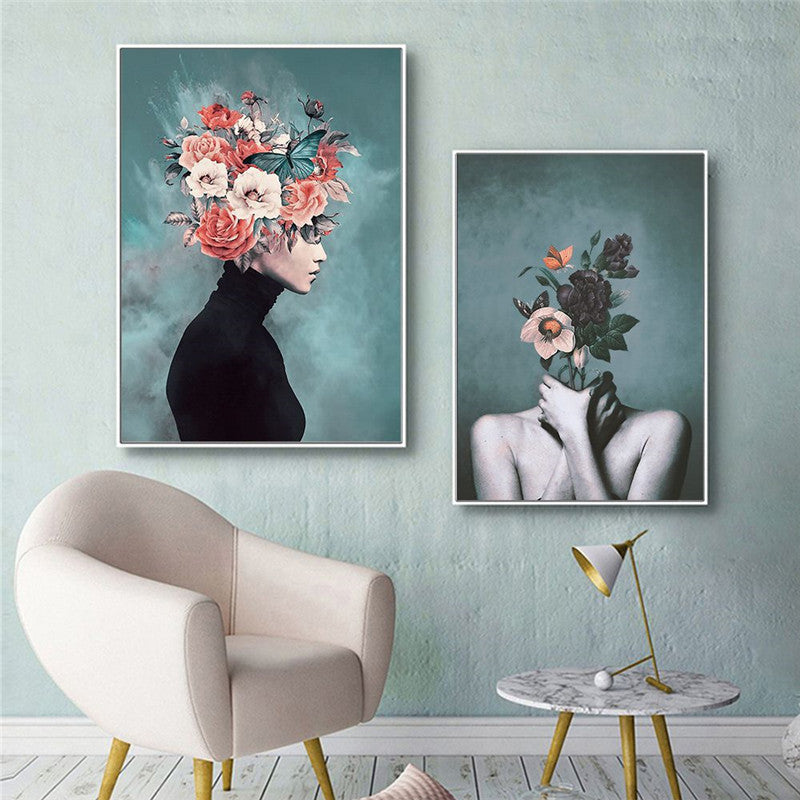 Abstract Floral Character Canvas Art – Modern Living Room Home Décor Poster