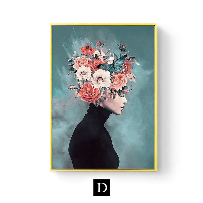 Abstract Floral Character Canvas Art – Modern Living Room Home Décor Poster