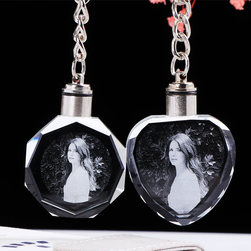 LED Flashing K9 Crystal Keychain – Custom Engraved Photo Souvenir Gift