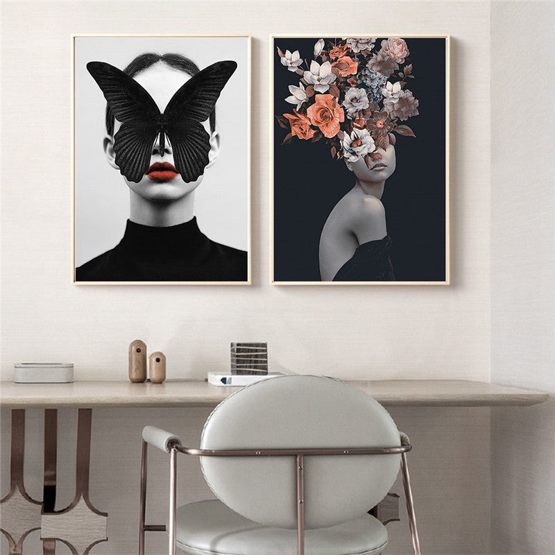 Abstract Floral Character Canvas Art – Modern Living Room Home Décor Poster
