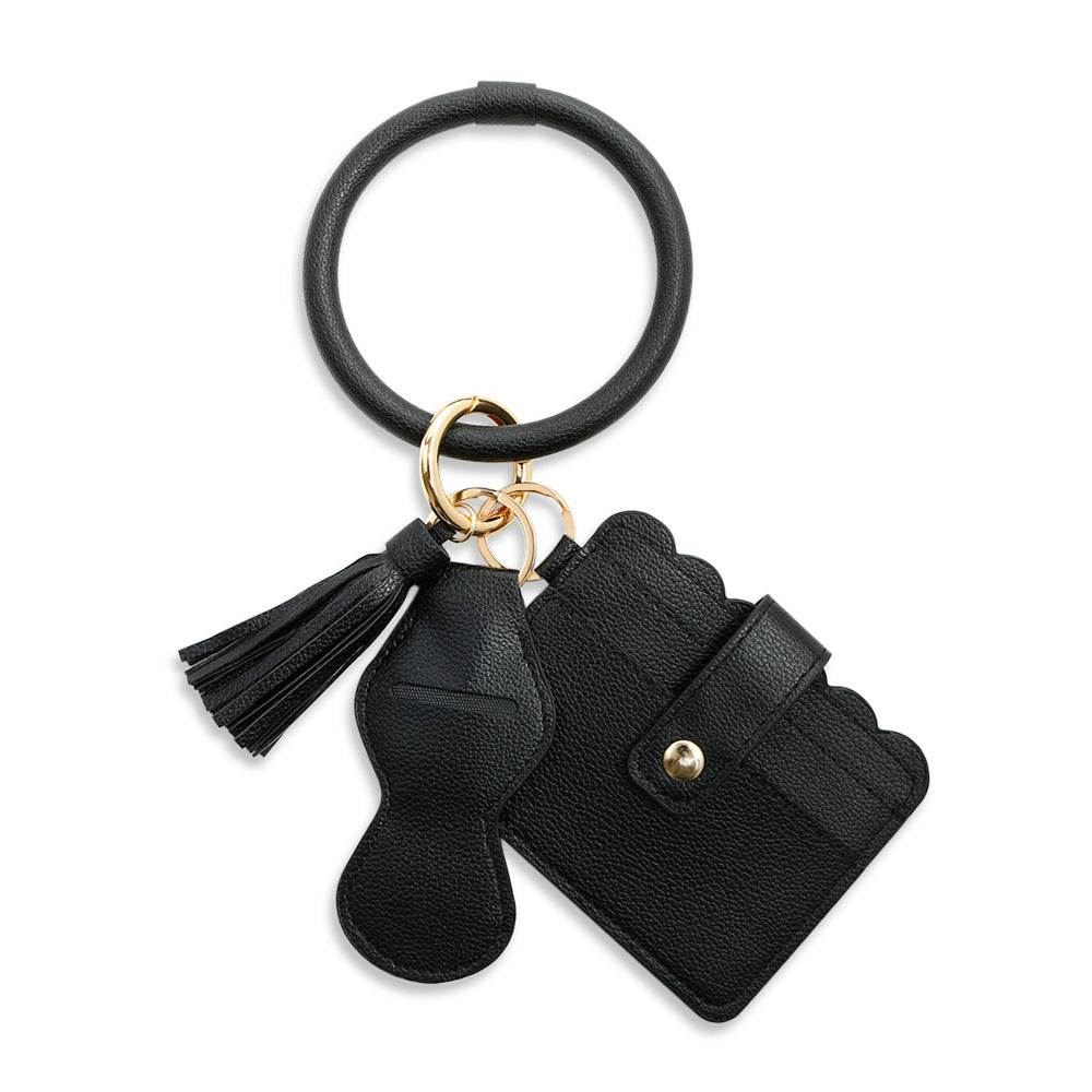 Hot Sale Leather Lipstick Bag PU Card Bag Bracelet Bracelet Key Ring Women