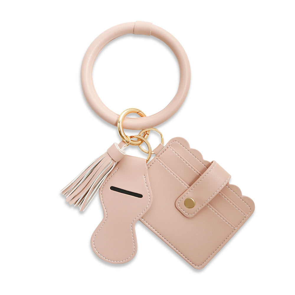 Hot Sale Leather Lipstick Bag PU Card Bag Bracelet Bracelet Key Ring Women