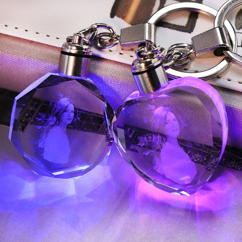 LED Flashing K9 Crystal Keychain – Custom Engraved Photo Souvenir Gift