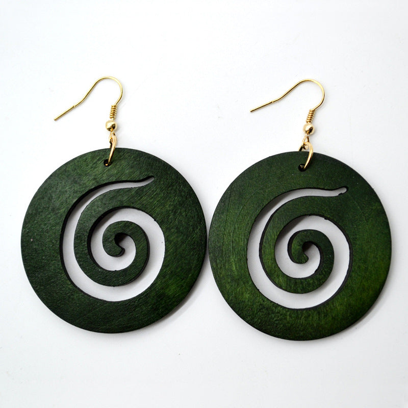 To Make Round Face Thin-looked Hollow Wood Earrings