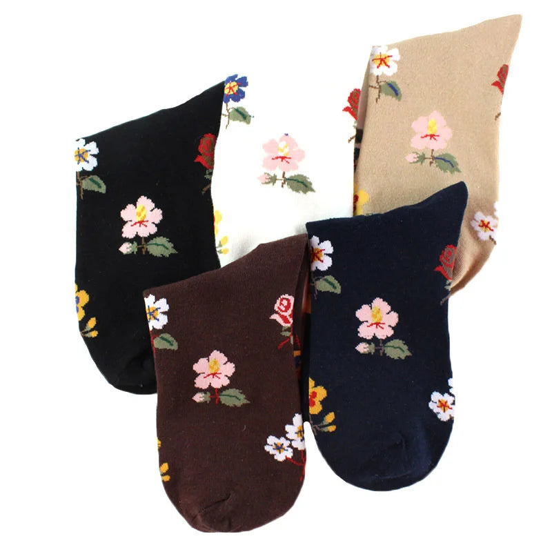 PEONFLY Fashion Happy Funny Socks Cotton Soft Sox Beautiful Curve Women Ladies Girls Harajuku Flower Art ankle Socks