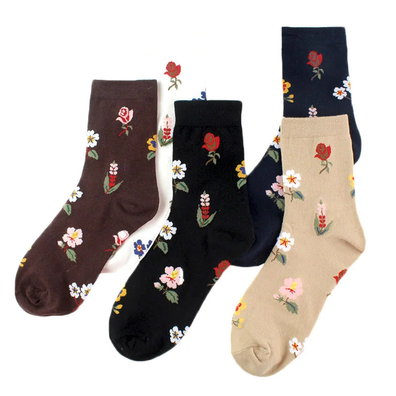 PEONFLY Fashion Happy Funny Socks Cotton Soft Sox Beautiful Curve Women Ladies Girls Harajuku Flower Art ankle Socks