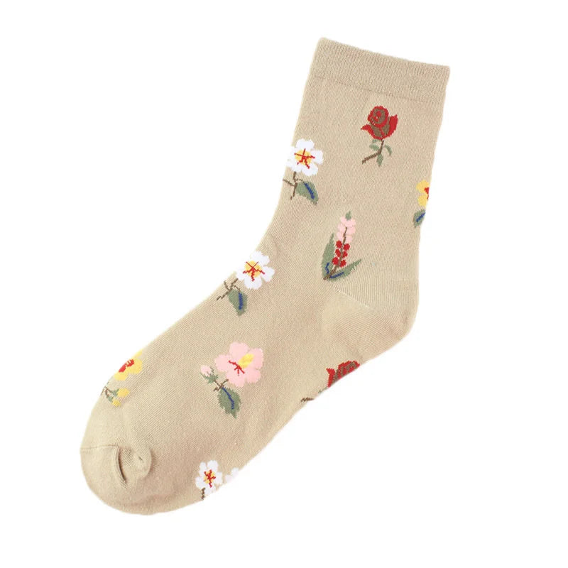 PEONFLY Fashion Happy Funny Socks Cotton Soft Sox Beautiful Curve Women Ladies Girls Harajuku Flower Art ankle Socks