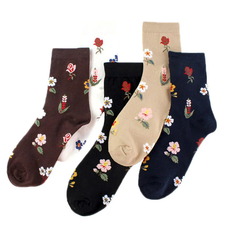 PEONFLY Fashion Happy Funny Socks Cotton Soft Sox Beautiful Curve Women Ladies Girls Harajuku Flower Art ankle Socks