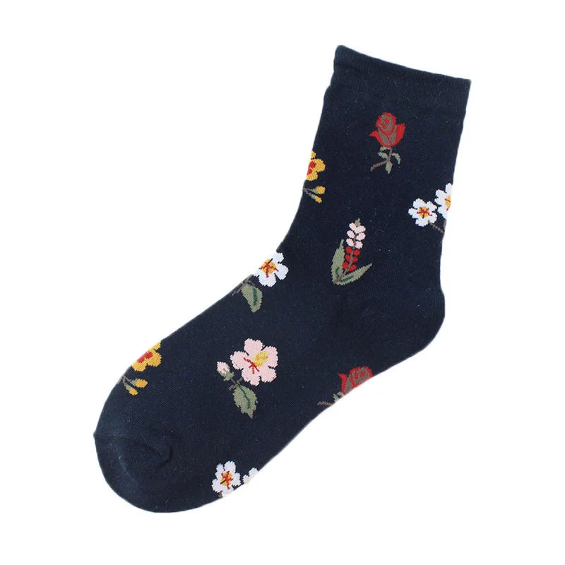 PEONFLY Fashion Happy Funny Socks Cotton Soft Sox Beautiful Curve Women Ladies Girls Harajuku Flower Art ankle Socks