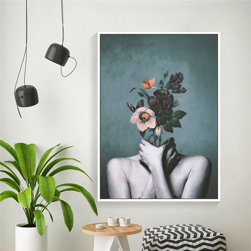 Abstract Floral Character Canvas Art – Modern Living Room Home Décor Poster