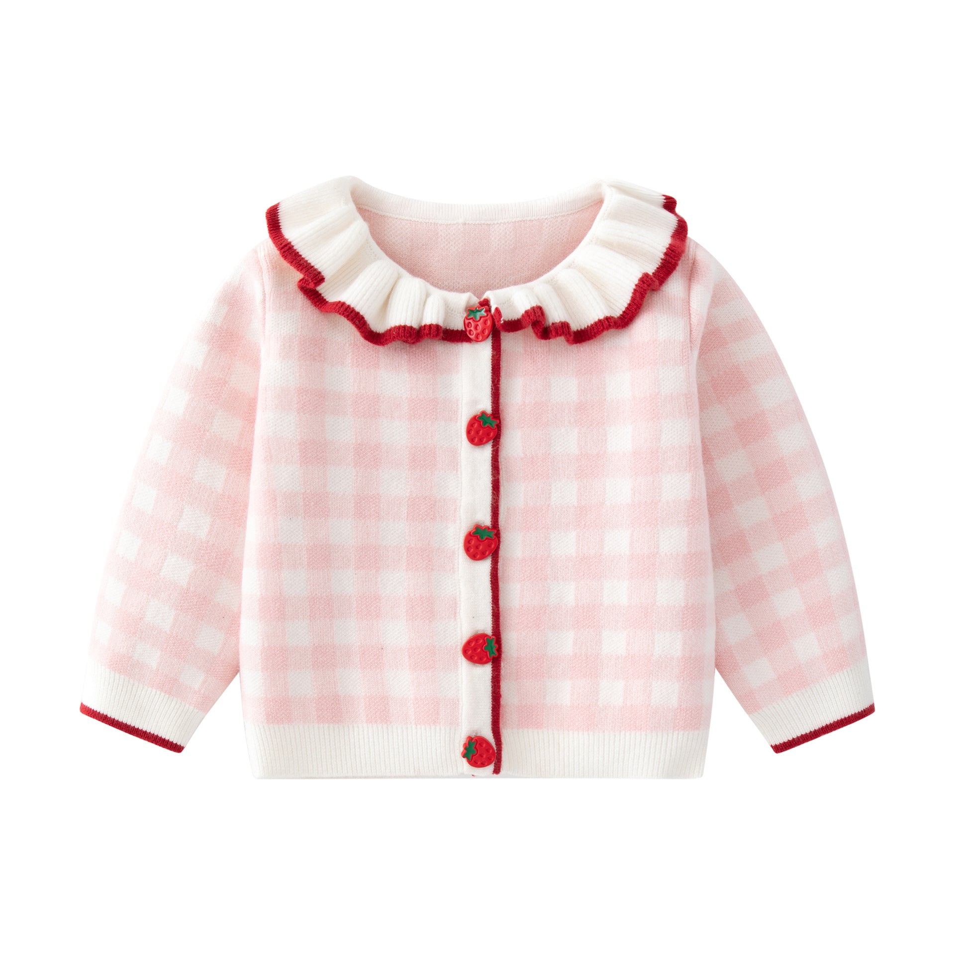 Autumn New 1-3 Years Old Baby Girl  Plaid Cotton Knitted Cardigan Beige Skirt Suit