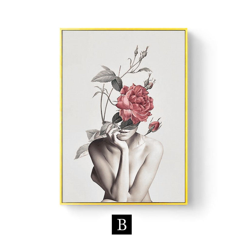Abstract Floral Character Canvas Art – Modern Living Room Home Décor Poster