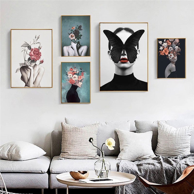 Abstract Floral Character Canvas Art – Modern Living Room Home Décor Poster