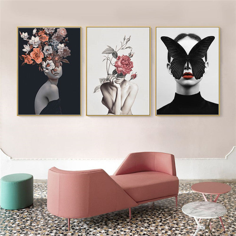 Abstract Floral Character Canvas Art – Modern Living Room Home Décor Poster