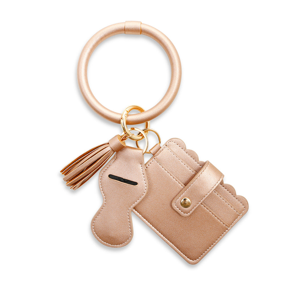 Hot Sale Leather Lipstick Bag PU Card Bag Bracelet Bracelet Key Ring Women