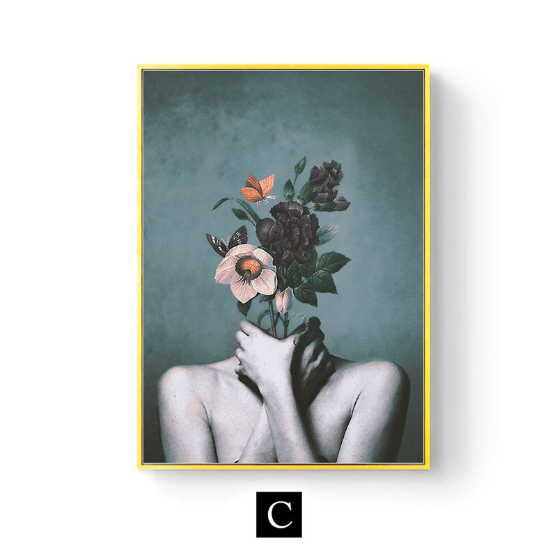 Abstract Floral Character Canvas Art – Modern Living Room Home Décor Poster