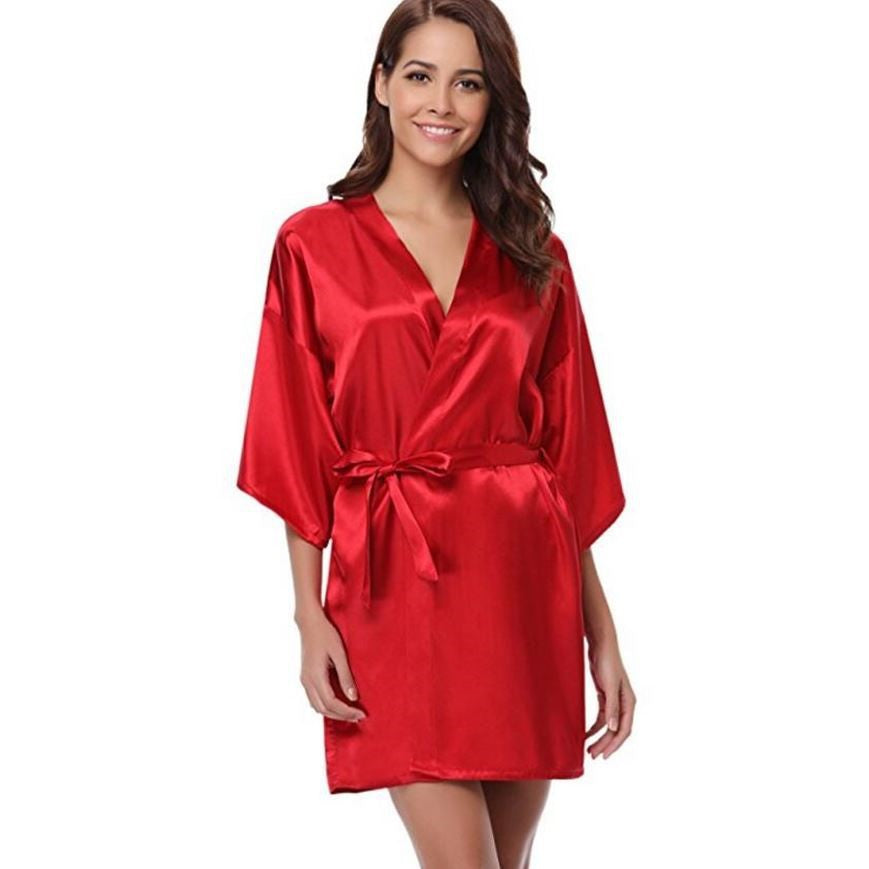 Navy Blue Silk Kimono Robe for Women