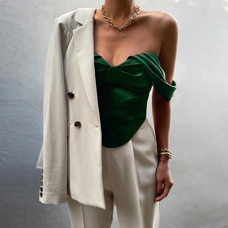 Women's Satin Crop Top with Irregular Hem