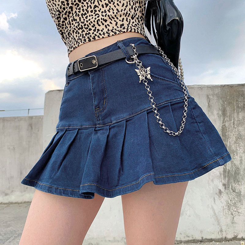 Sexy Denim Pleated Skirt
