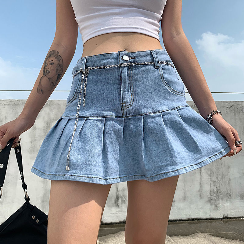 Sexy Denim Pleated Skirt