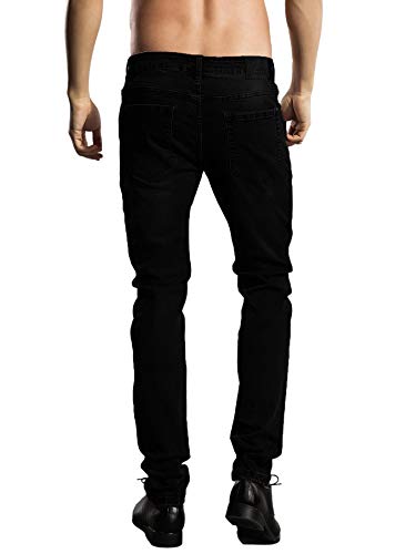 ZLZ Slim Fit Jeans, Men's Younger-Looking Fashionable Colorful Comfy Stretch Skinny Fit Denim Jeans, Size 32(Black)