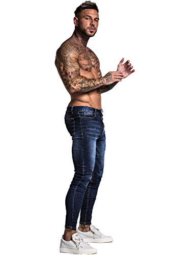 GINGTTO Skinny Jeans for Men Slim FIt Stretch Elastic Waist Mens Pant High Rise 32x30 Dark Blue