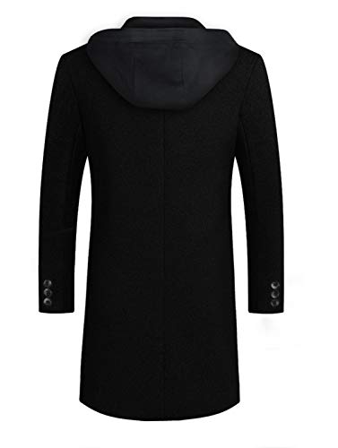 zeetoo Men's Wool Trench Coat Winter Slim Fit Wool Jacket Long Peacoat Hooded Overcoat Plus Cotton Medium