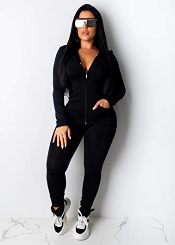 Women's Black Hoodie and Sweatpants Set.