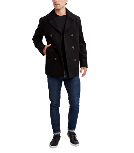 Nautica Men Classic Double Breasted Peacoat, Black, Large