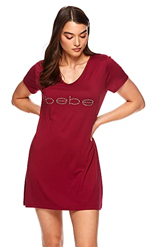 bebe Womens Red Plum Short Sleeve Sleepshirt, Large