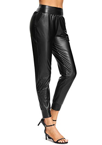 Faux Leather Elastic Waist Trousers