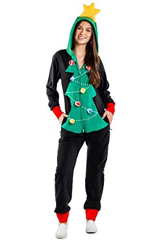 Women's Cozy Christmas Tree Toss Game Jumpsuit, M