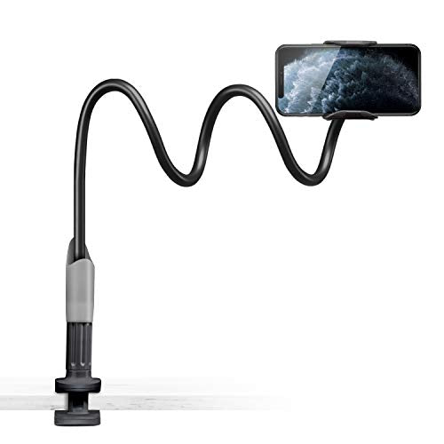SAIJI Gooseneck Bed Phone Holder with Clip Bracket Clamp