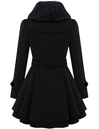 Zeagoo Women's Faux Fur Lapel Wool Trench Coat