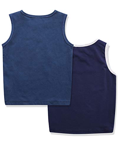 CUNYI Boys' 2 Pack Active Tank Tops Sleveless Tee Shirts, Navy+Dark Blue, 160
