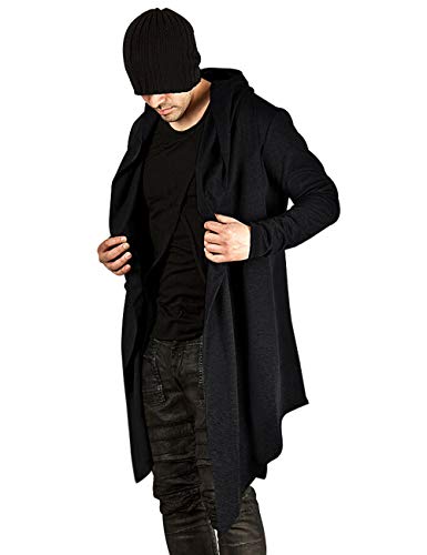 Poriff Men's Black Hooded Cardigan