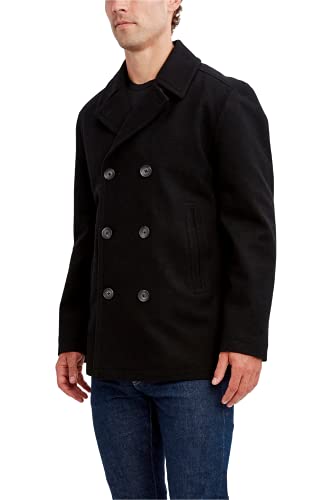 Nautica Men Classic Double Breasted Peacoat, Black, Large
