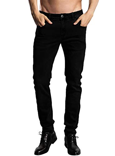 ZLZ Slim Fit Jeans, Men's Younger-Looking Fashionable Colorful Comfy Stretch Skinny Fit Denim Jeans, Size 32(Black)