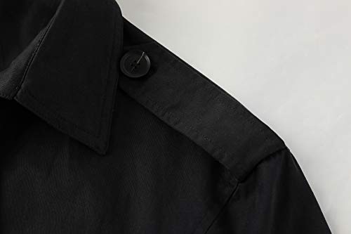 Gafeng Mens Double Breasted Trench Coat Notched Lapel Casual Slim Fit Cotton Long Windbreaker Overcoat Black