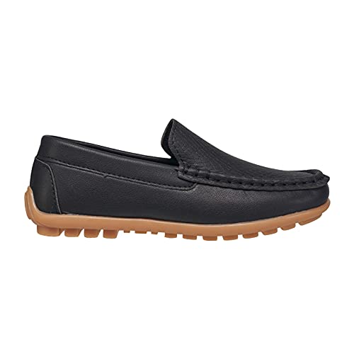 coXist Kids Leather Slip On Loafer Moccasin, Black, Size 13