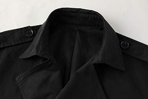 Gafeng Mens Double Breasted Trench Coat Notched Lapel Casual Slim Fit Cotton Long Windbreaker Overcoat Black