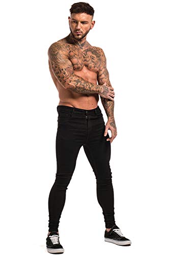 GINGTTO Men's Skinny Stretch Jeans Slim Fit (32, Black)