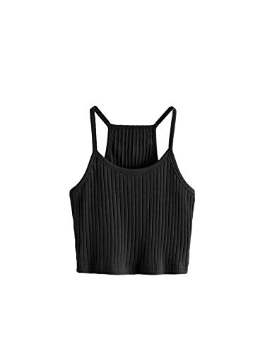 Ribbed Knit Racerback Crop Tank Tops (Girls, Black, 11-12Y)