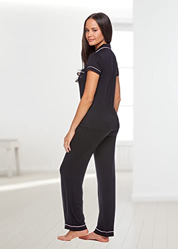 bebe Women's Black Short Sleeve Shirt and Pajama Pants Set, Large