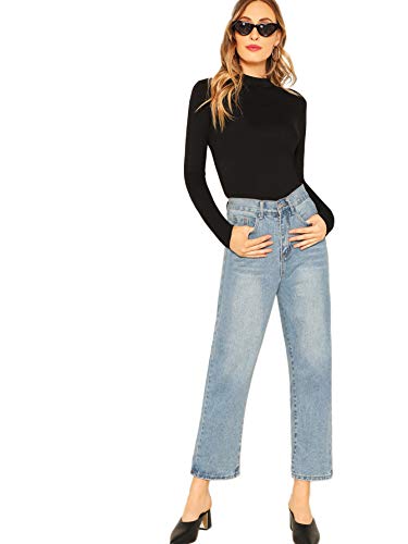 Slim Fitted Mock Neck Long Sleeve Tee for Women