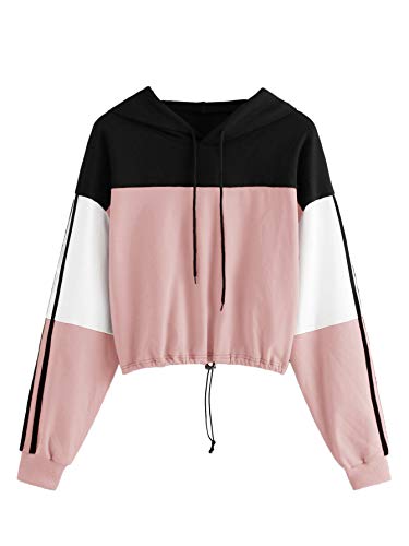 SweatyRocks Women's Colorblock Hoodie Crop Top